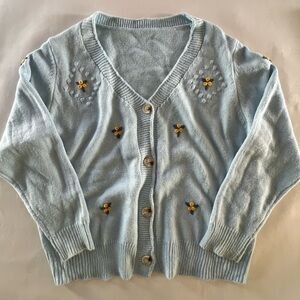 Light Blue Floral Button-Up Cardigan